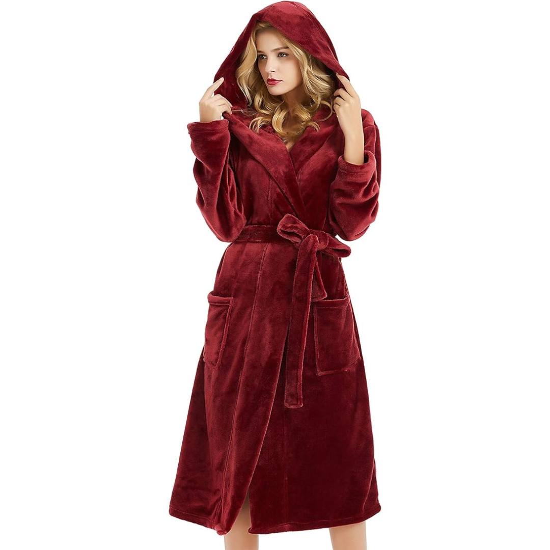 Women's Hooded Fleece Bathrobe | Cozy Loungewear Robe