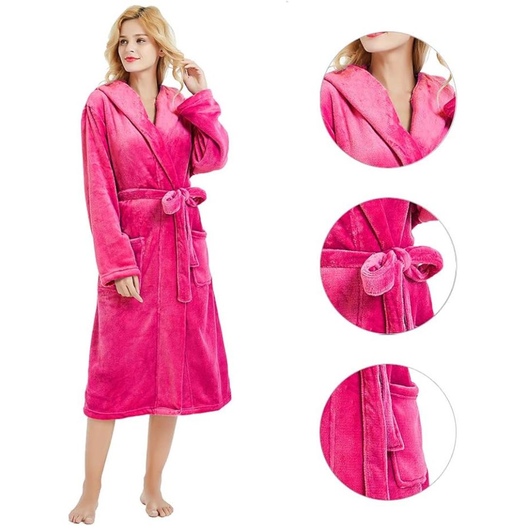 Women's Hooded Fleece Bathrobe | Cozy Loungewear Robe