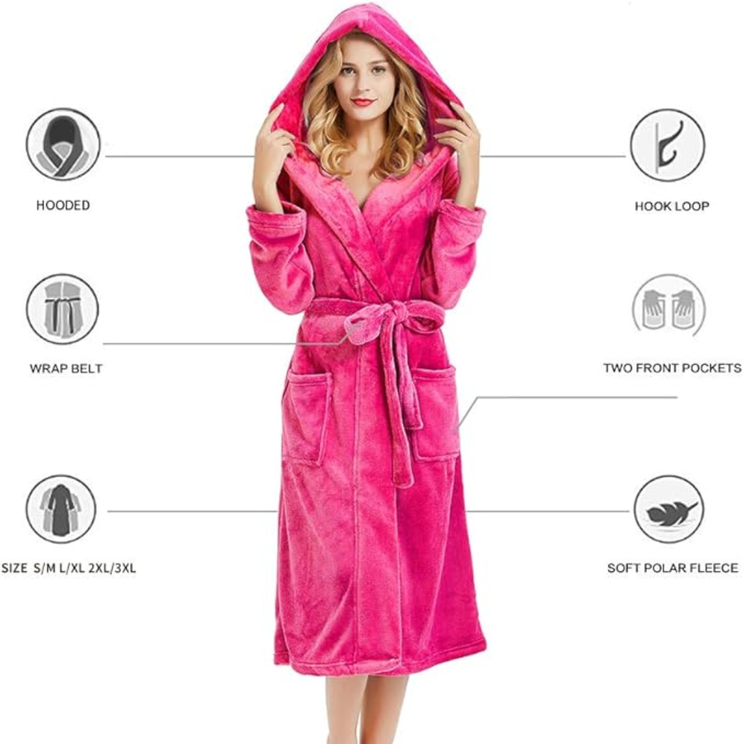 Women's Hooded Fleece Bathrobe | Cozy Loungewear Robe