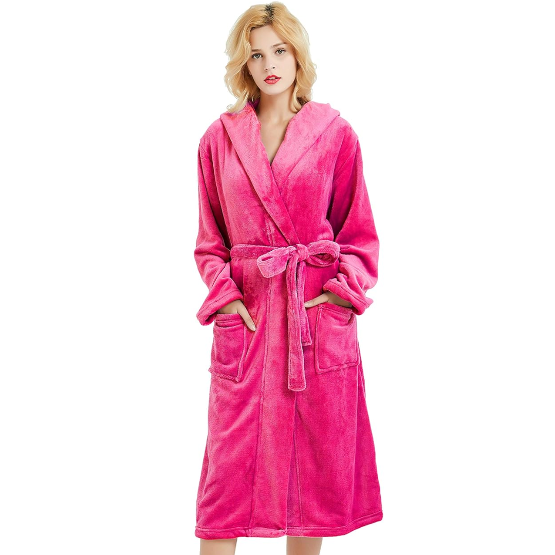 Women's Hooded Fleece Bathrobe | Cozy Loungewear Robe