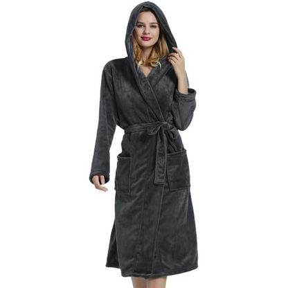 Women's Hooded Fleece Bathrobe | Cozy Loungewear Robe