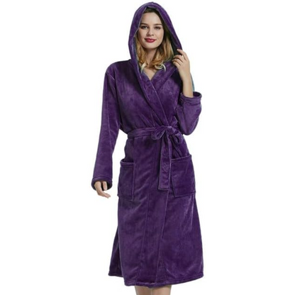 Women's Hooded Fleece Bathrobe | Cozy Loungewear Robe