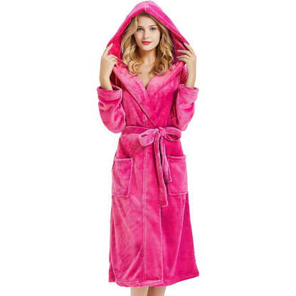 Women's Hooded Fleece Bathrobe | Cozy Loungewear Robe