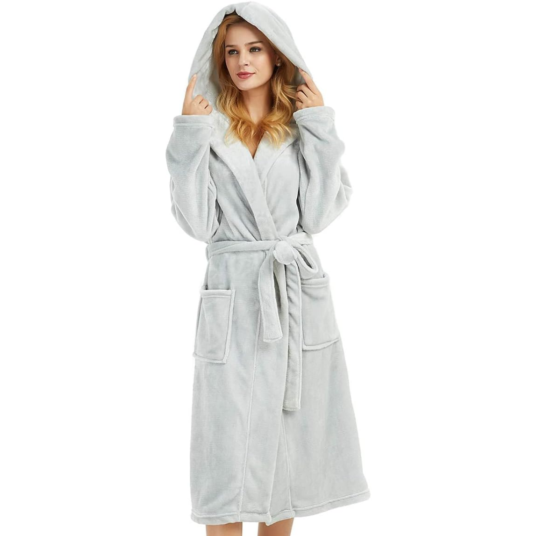 Women's Hooded Fleece Bathrobe | Cozy Loungewear Robe