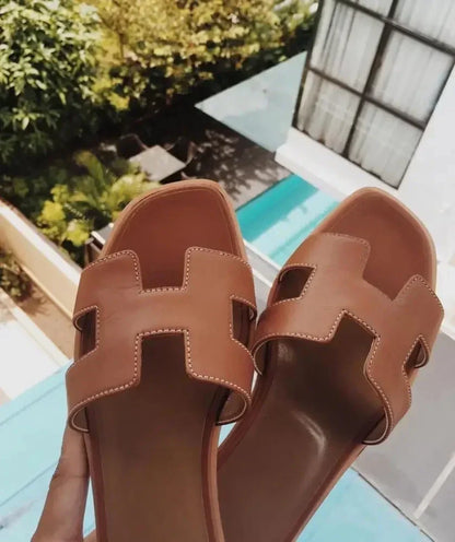 H-Strap Leather Style Sandals