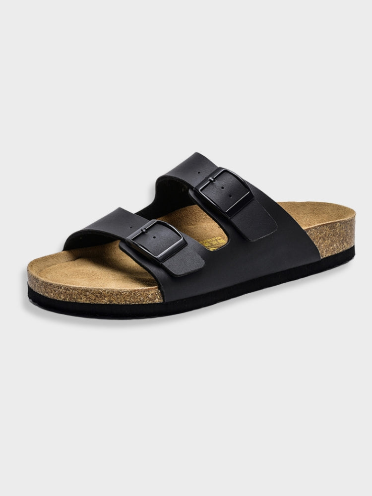 Men's Leather Style Slides | Comfort Two-Strap Sandals