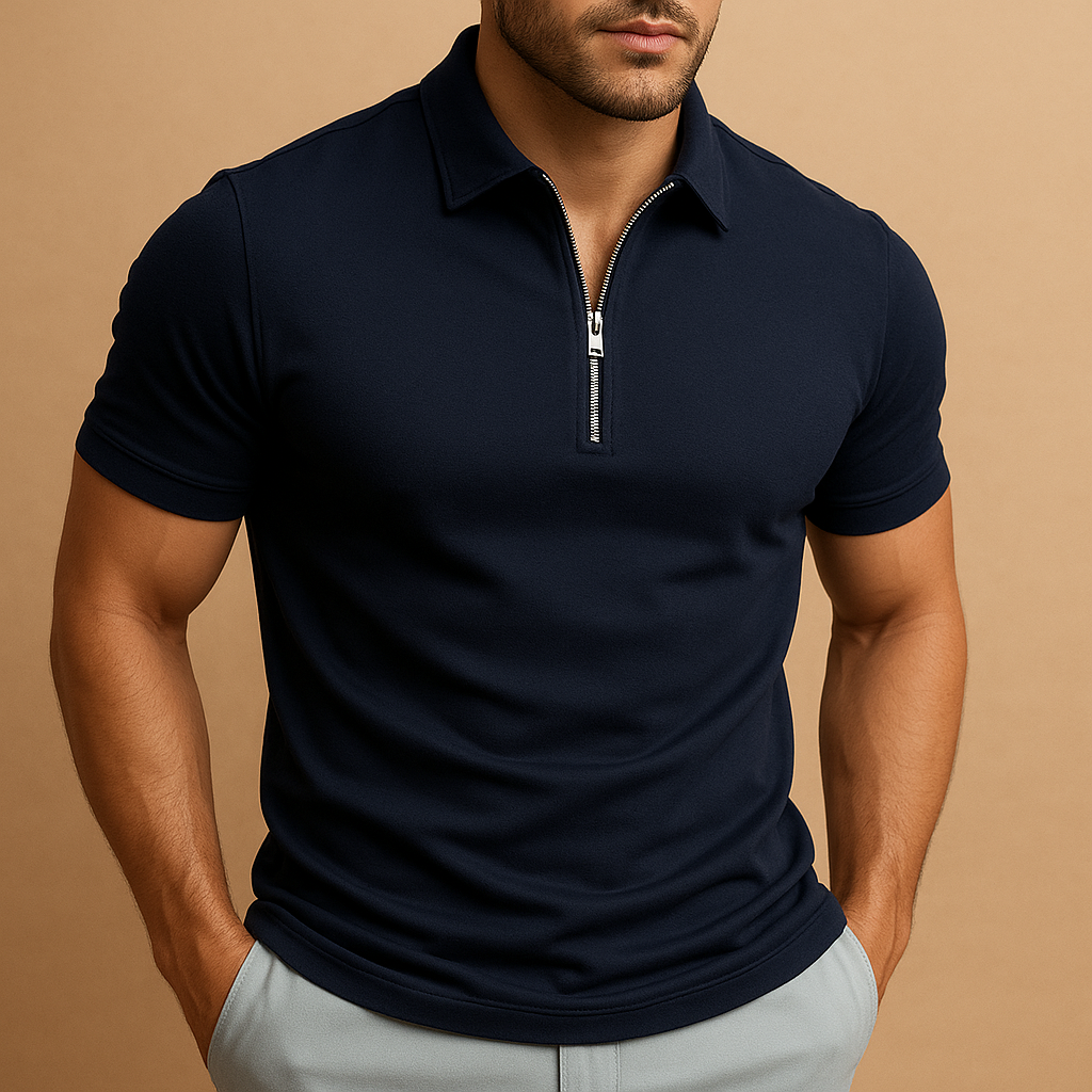 Men's Slim Fit Zip Polo Shirt | Breathable Lightweight Smart Casual Style