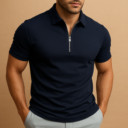 Men's Slim Fit Zip Polo Shirt | Breathable Lightweight Smart Casual Style