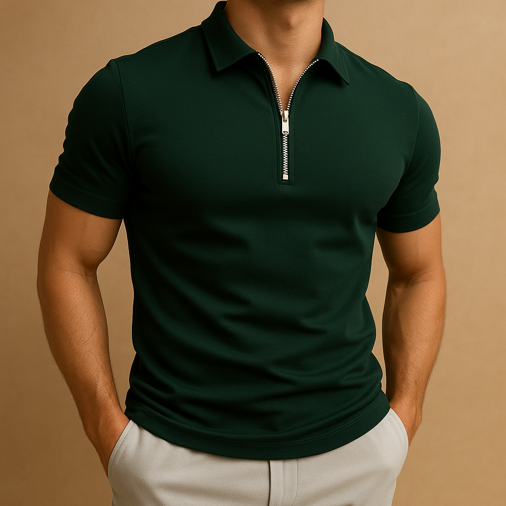 Men's Slim Fit Zip Polo Shirt | Breathable Lightweight Smart Casual Style
