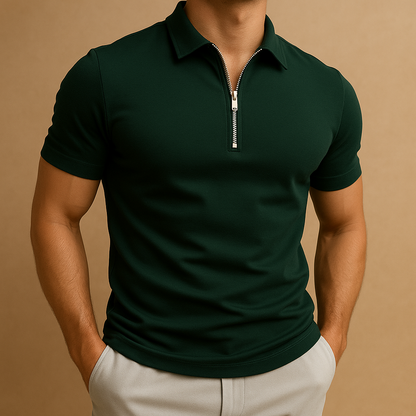 Men's Slim Fit Zip Polo Shirt | Breathable Lightweight Smart Casual Style