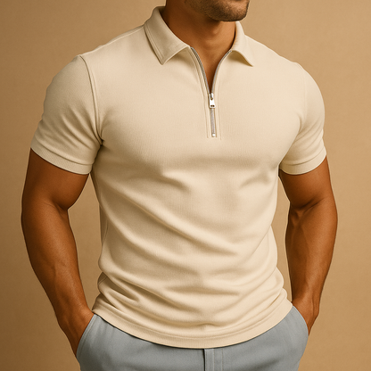 Men's Slim Fit Zip Polo Shirt | Breathable Lightweight Smart Casual Style