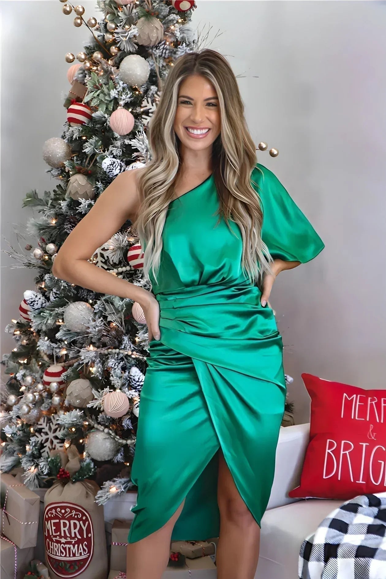 Women's Off-Shoulder Midi Dress | Draped Waist – Satin Style