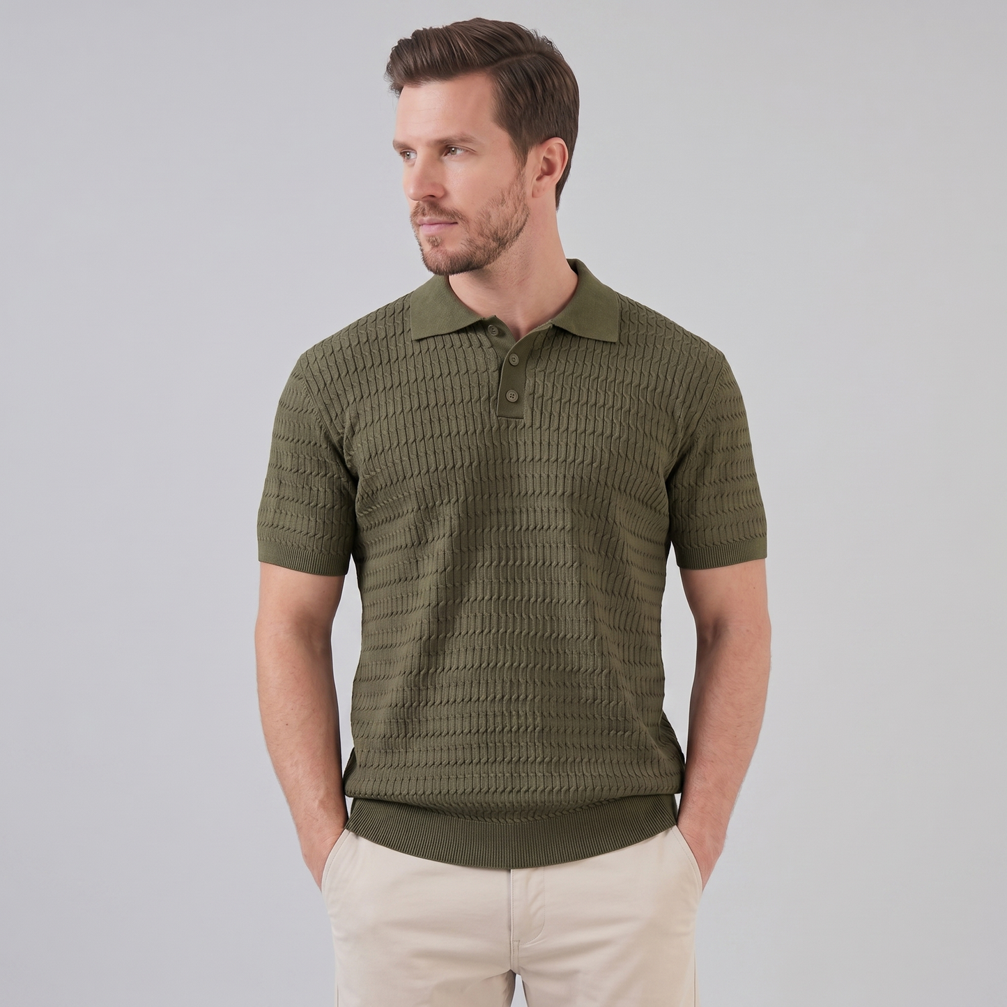 Men's Cable Knit Short Sleeve Polo