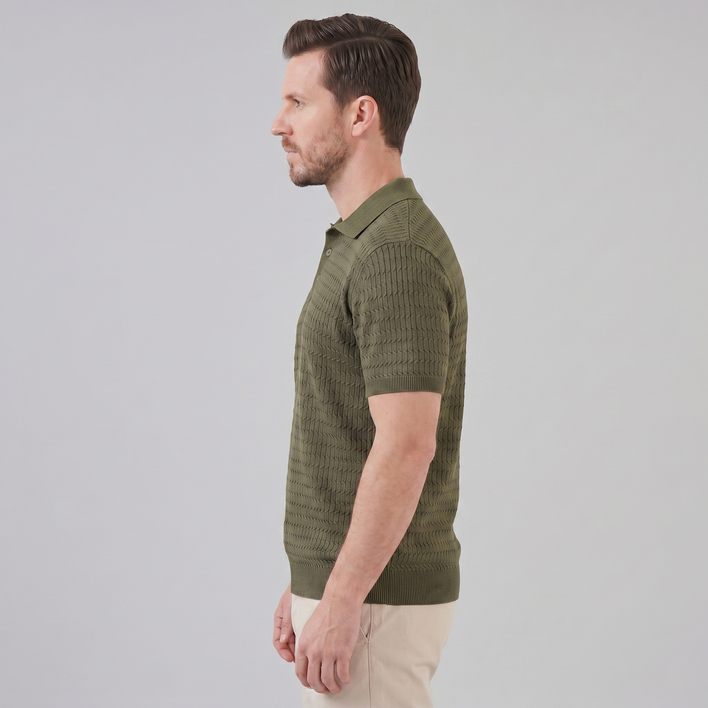Men's Cable Knit Short Sleeve Polo