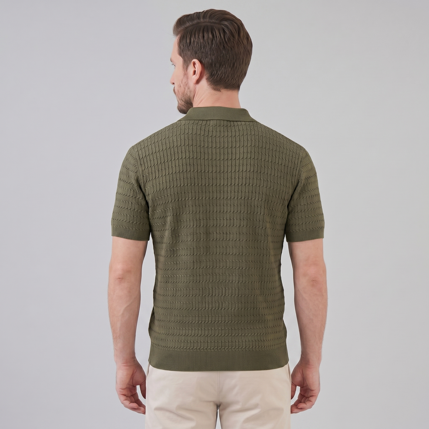Men's Cable Knit Short Sleeve Polo