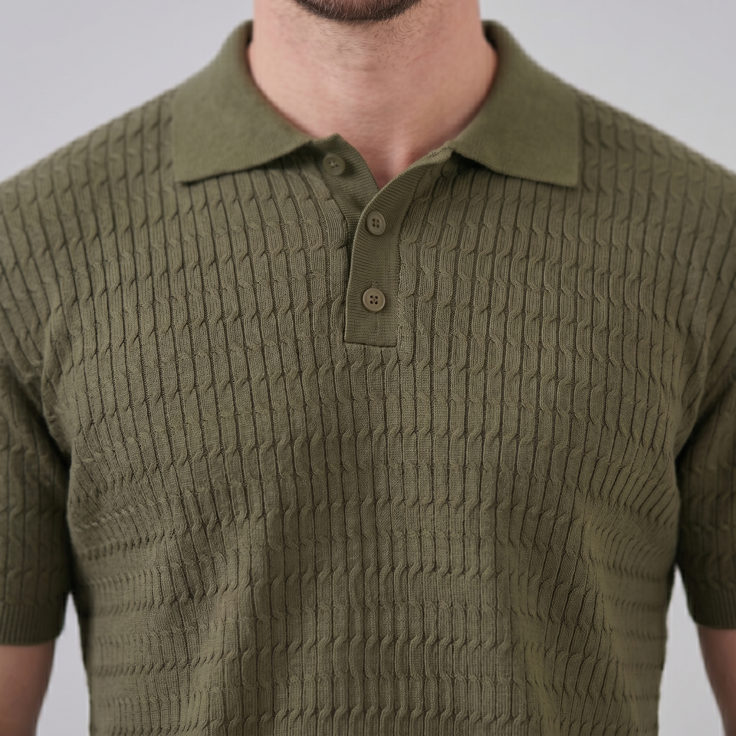 Men's Cable Knit Short Sleeve Polo