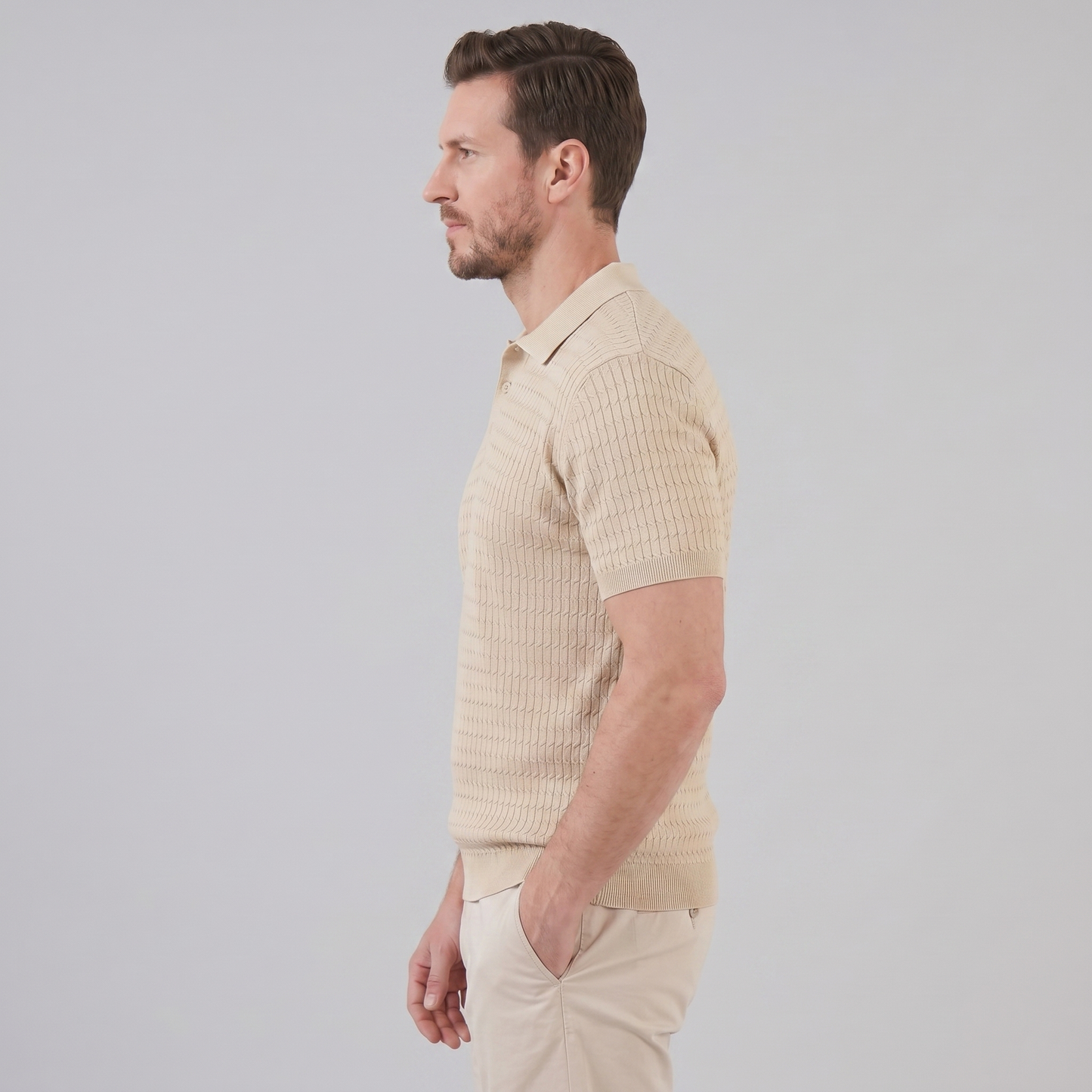Men's Cable Knit Short Sleeve Polo