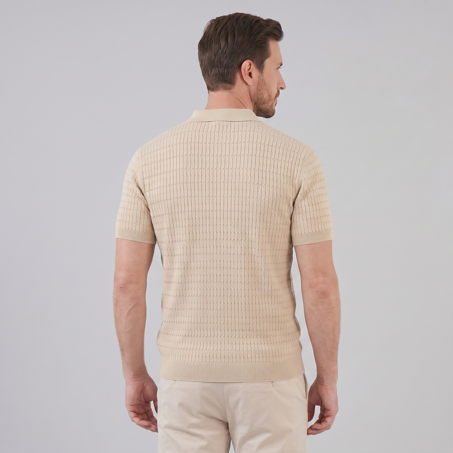 Men's Cable Knit Short Sleeve Polo