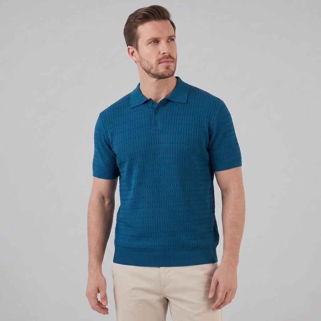 Men's Cable Knit Short Sleeve Polo