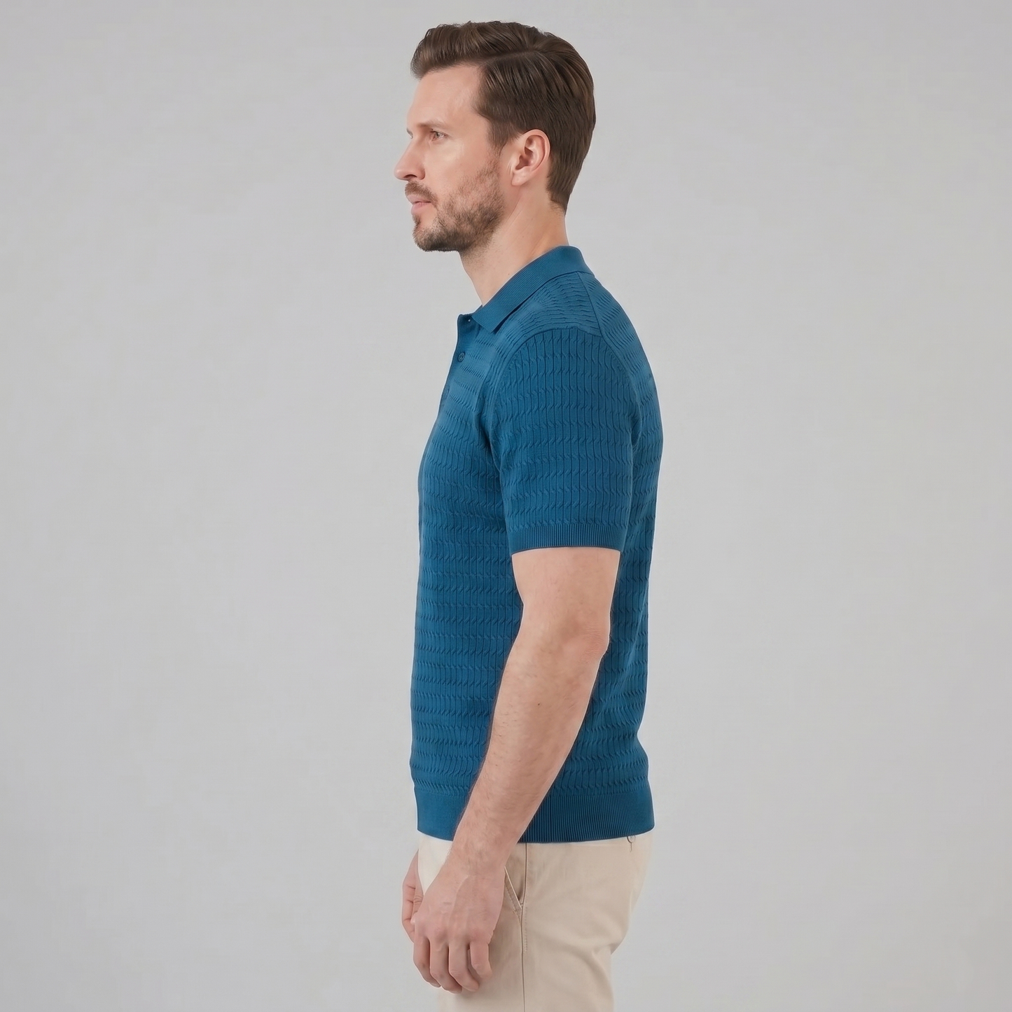 Men's Cable Knit Short Sleeve Polo