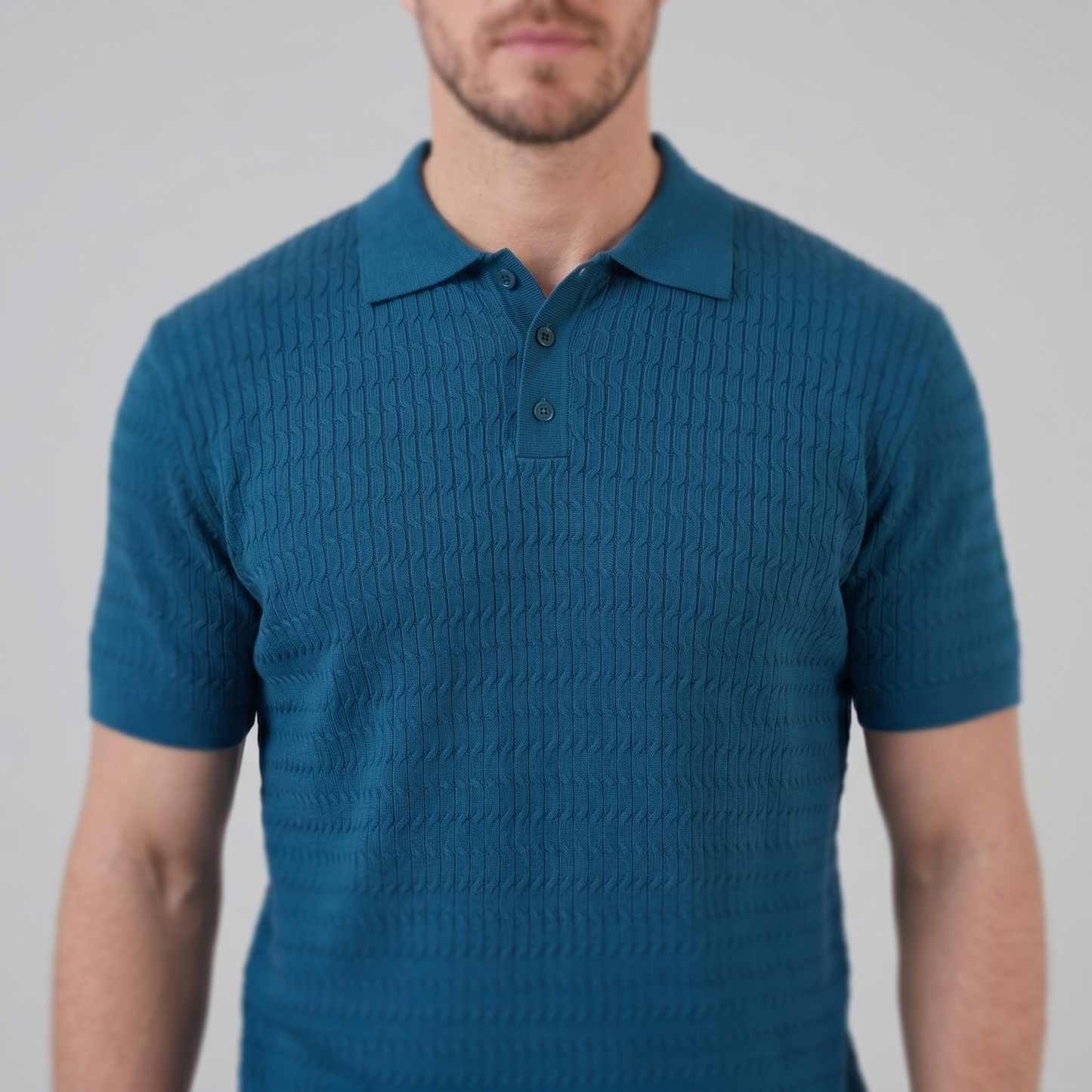 Men's Cable Knit Short Sleeve Polo