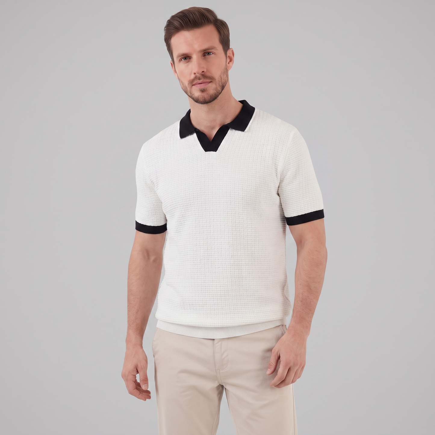 Men's Knit Polo Shirt | Contrast Trim Smart-Casual Style