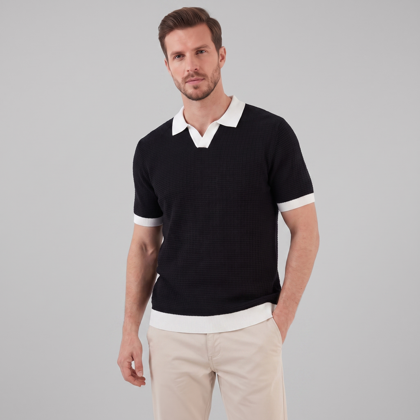 Men's Knit Polo Shirt | Contrast Trim Smart-Casual Style