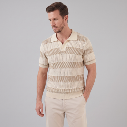Men's Striped Knit Polo Shirt | Breathable Summer Texture