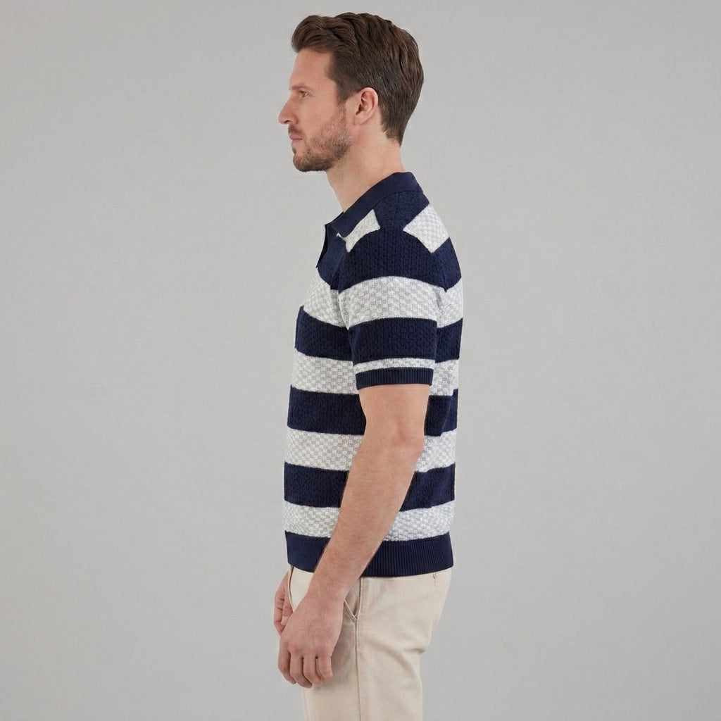 Men's Striped Knit Polo Shirt | Breathable Summer Texture