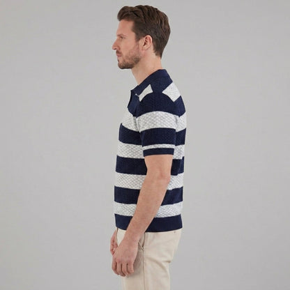 Men's Striped Knit Polo Shirt | Breathable Summer Texture