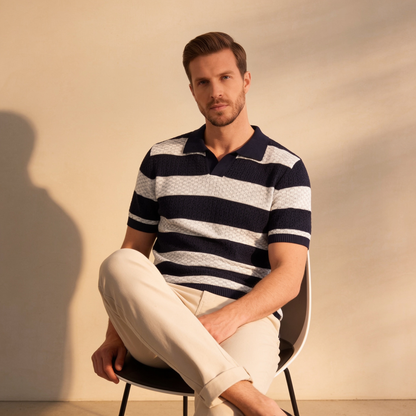 Men's Striped Knit Polo Shirt | Breathable Summer Texture