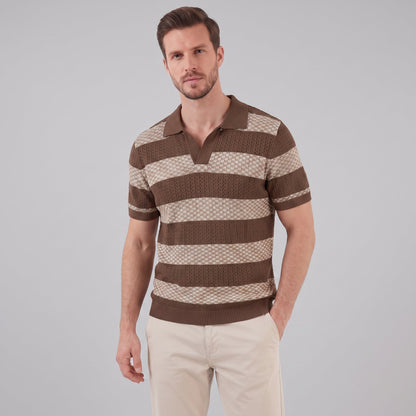Men's Striped Knit Polo Shirt | Breathable Summer Texture