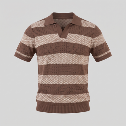 Men's Striped Knit Polo Shirt | Breathable Summer Texture