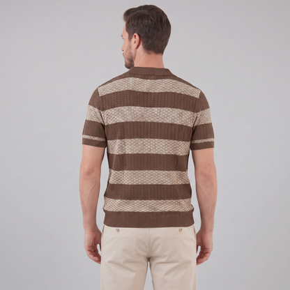 Men's Striped Knit Polo Shirt | Breathable Summer Texture