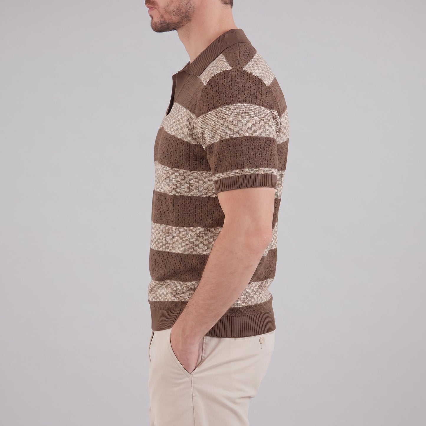 Men's Striped Knit Polo Shirt | Breathable Summer Texture