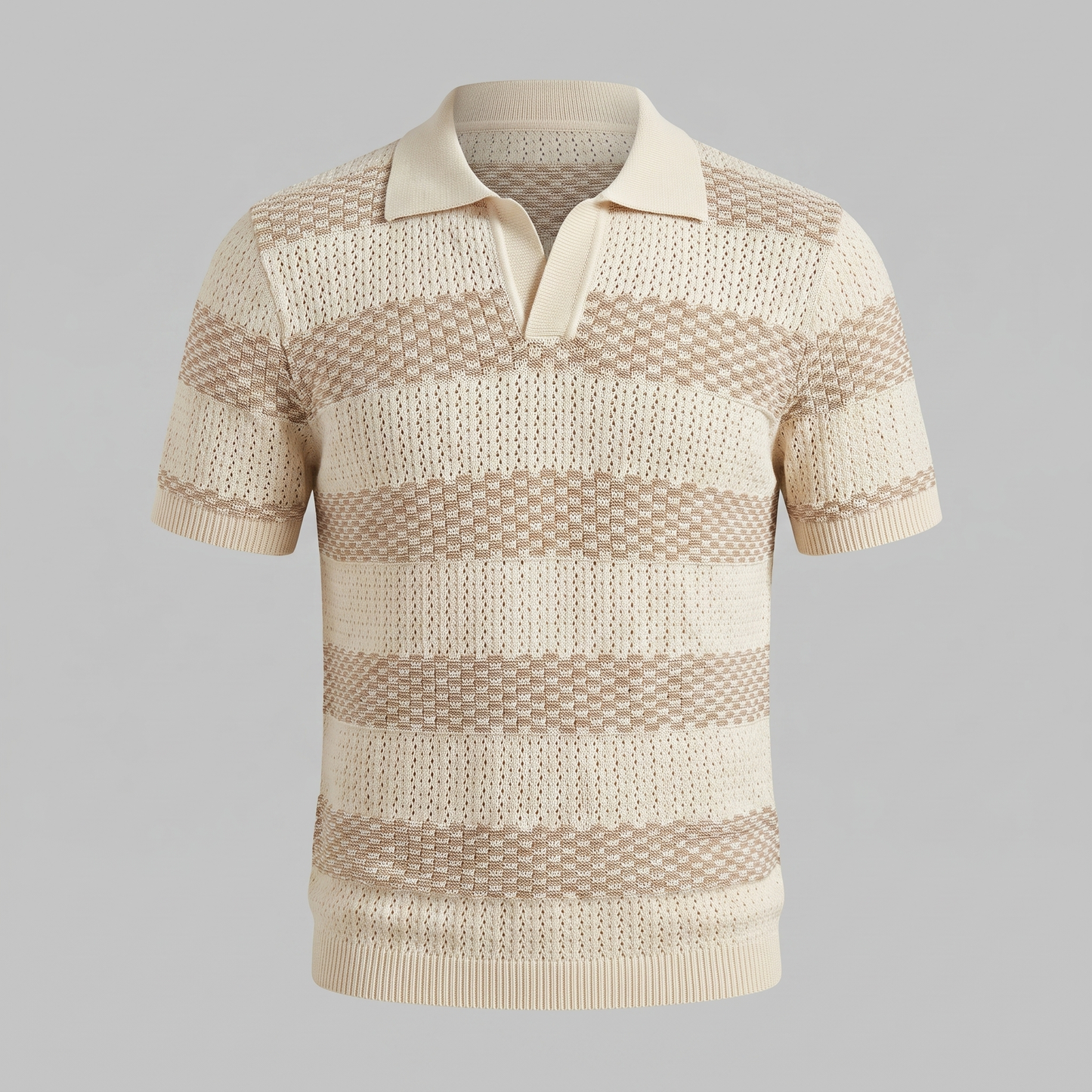 Men's Striped Knit Polo Shirt | Breathable Summer Texture