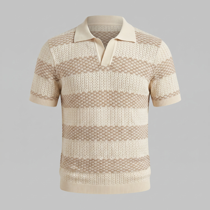 Men's Striped Knit Polo Shirt | Breathable Summer Texture