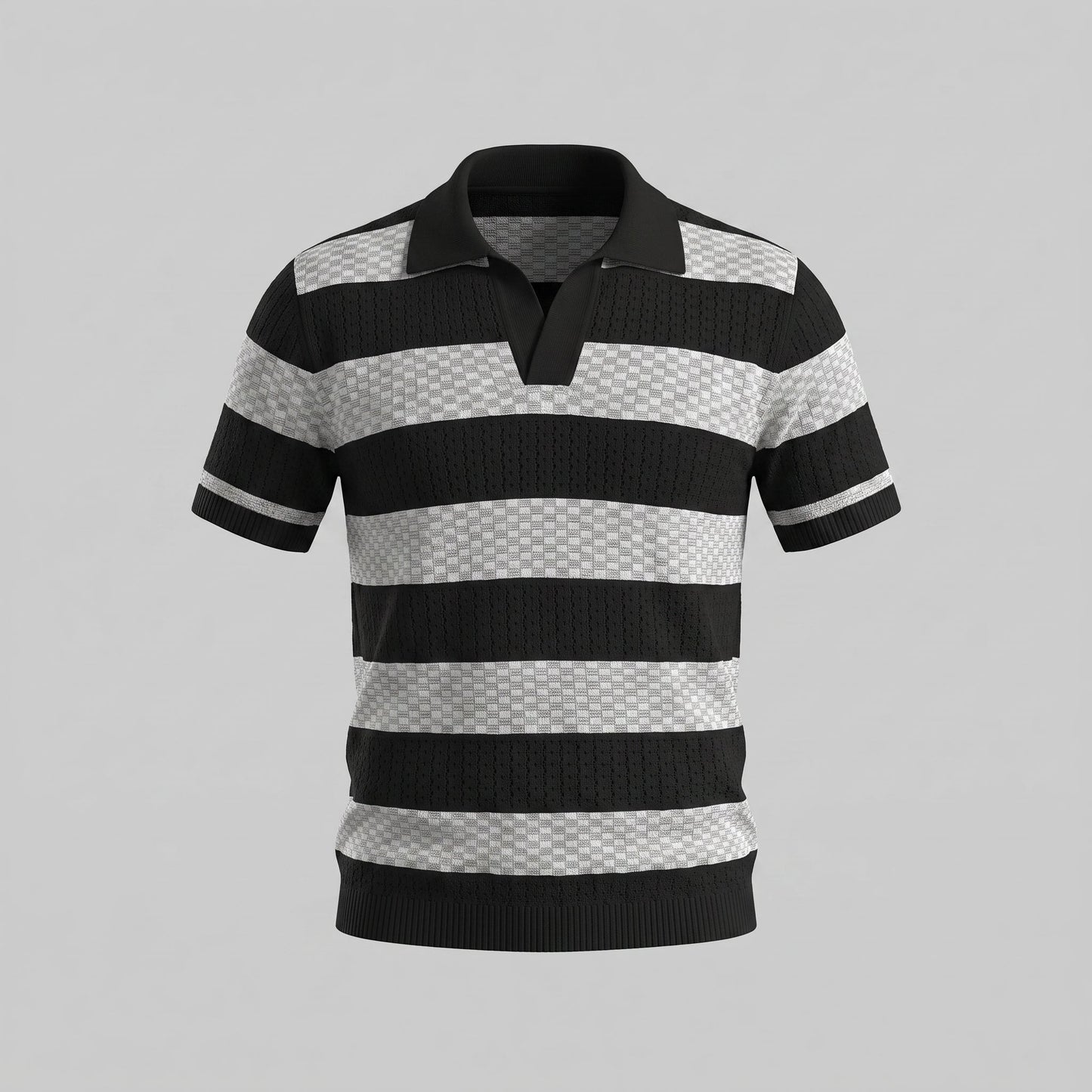 Men's Striped Knit Polo Shirt | Breathable Summer Texture