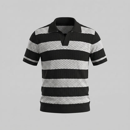 Men's Striped Knit Polo Shirt | Breathable Summer Texture