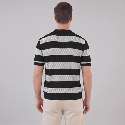 Men's Striped Knit Polo Shirt | Breathable Summer Texture