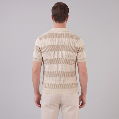 Men's Striped Knit Polo Shirt | Breathable Summer Texture