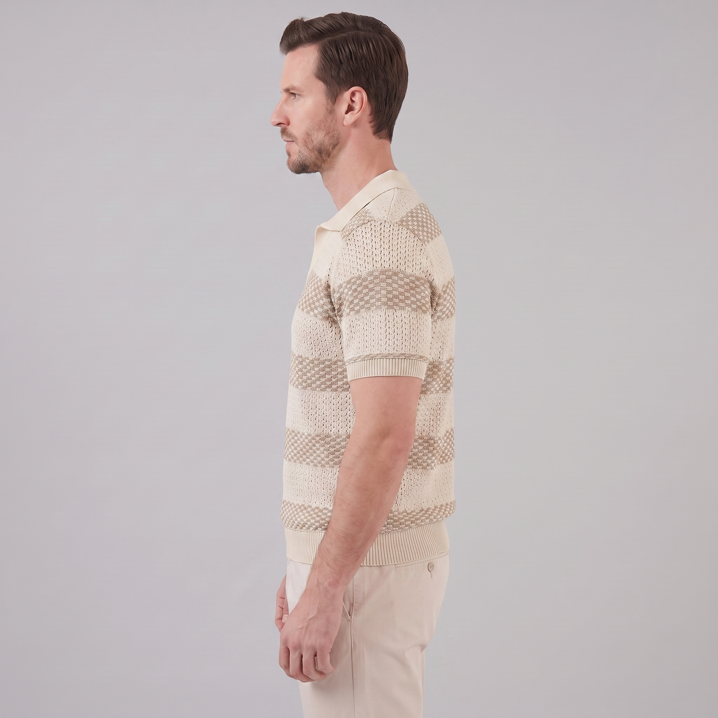 Men's Striped Knit Polo Shirt | Breathable Summer Texture