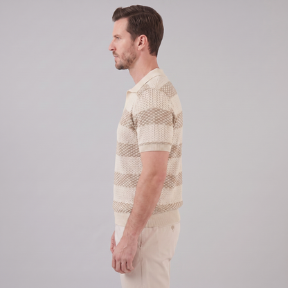 Men's Striped Knit Polo Shirt | Breathable Summer Texture
