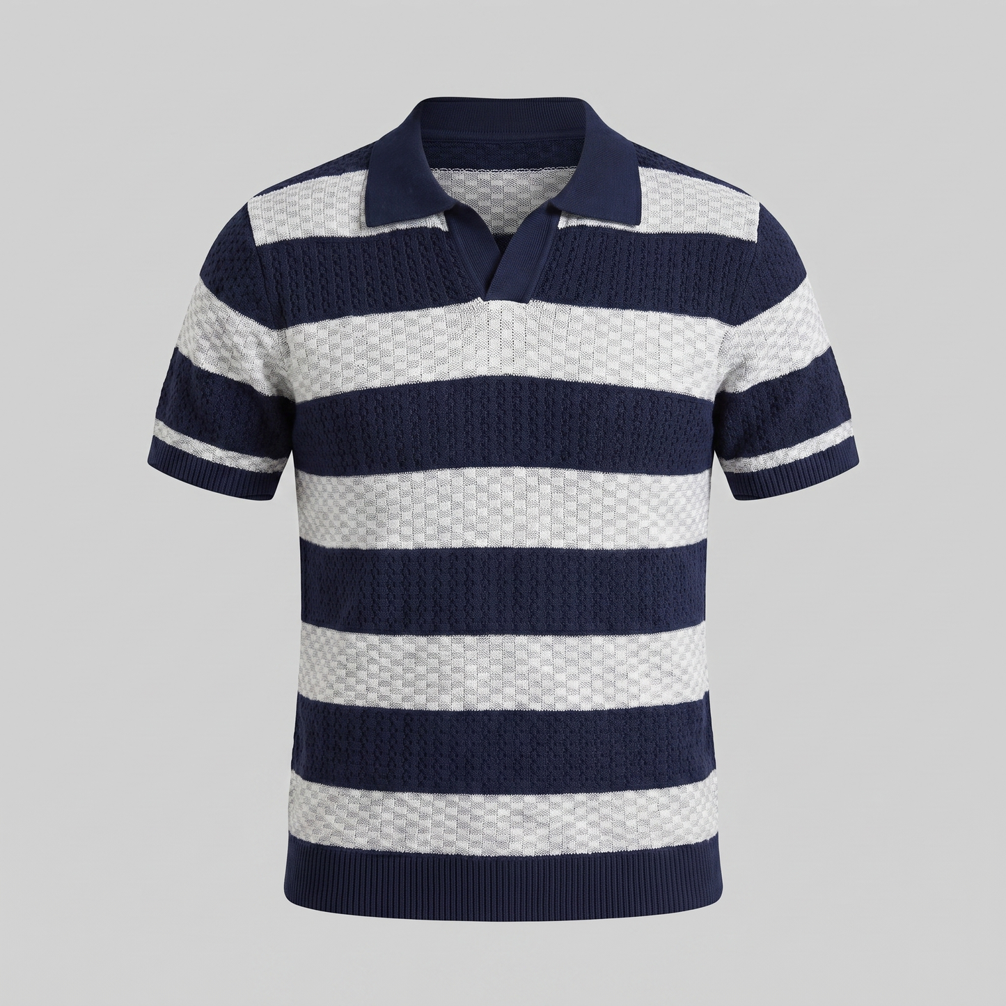 Men's Striped Knit Polo Shirt | Breathable Summer Texture