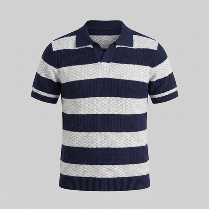 Men's Striped Knit Polo Shirt | Breathable Summer Texture