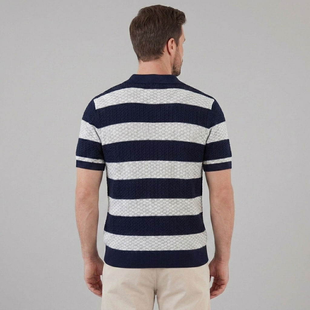Men's Striped Knit Polo Shirt | Breathable Summer Texture