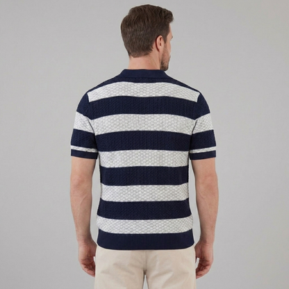Men's Striped Knit Polo Shirt | Breathable Summer Texture