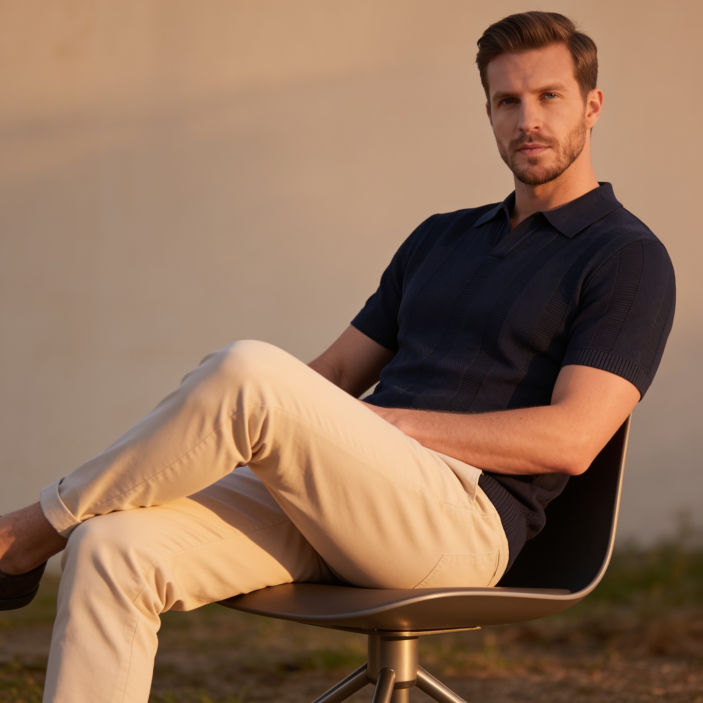 Men's Open Knit Polo Shirt | Ribbed Smart-Casual Summer Style
