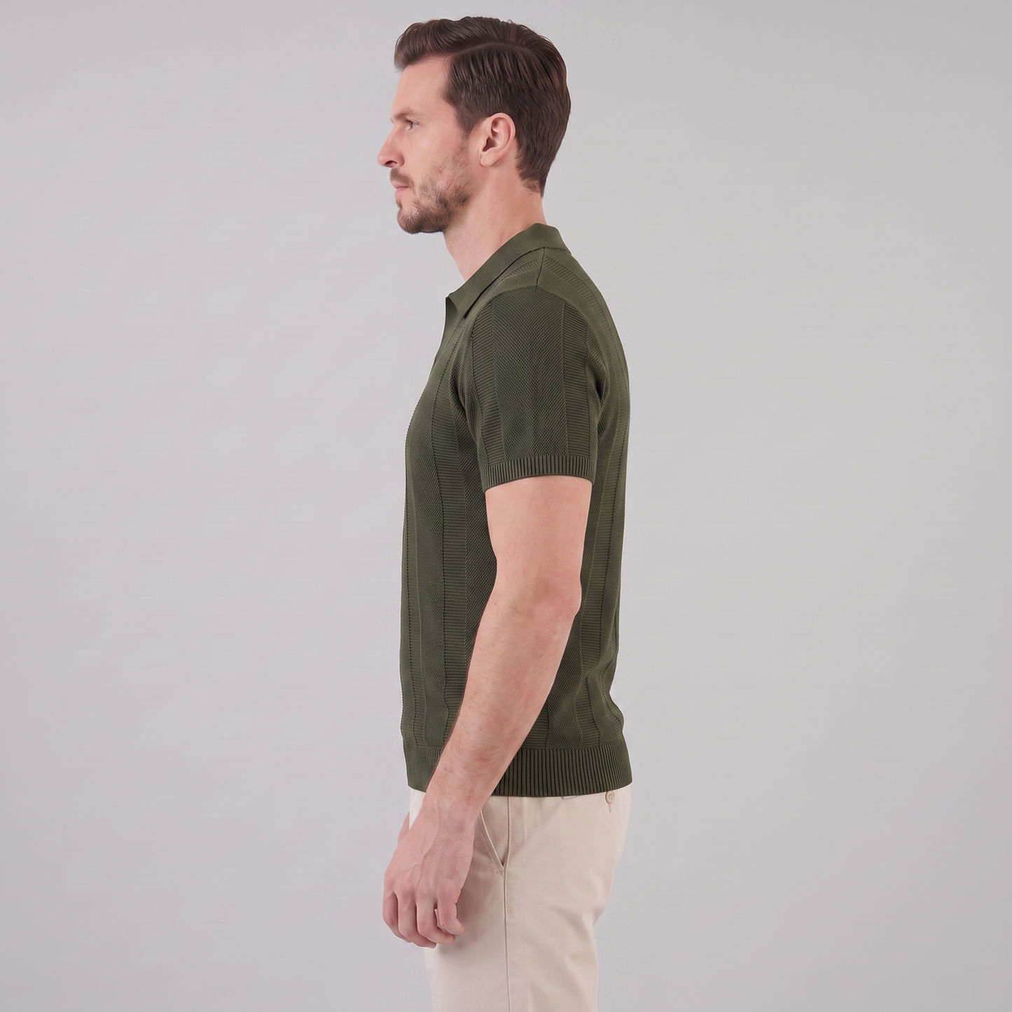 Men's Open Knit Polo Shirt | Ribbed Smart-Casual Summer Style