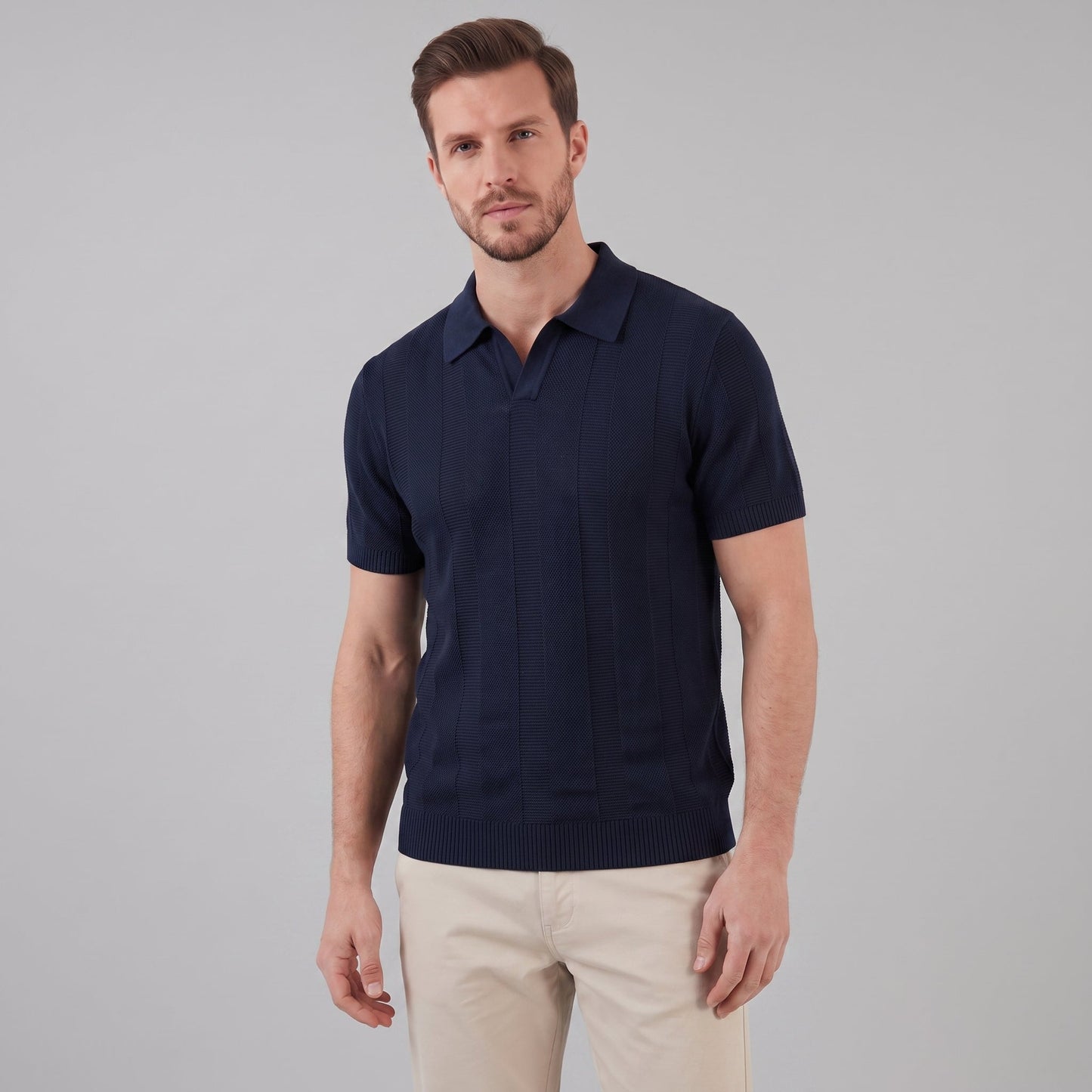 Men's Open Knit Polo Shirt | Ribbed Smart-Casual Summer Style